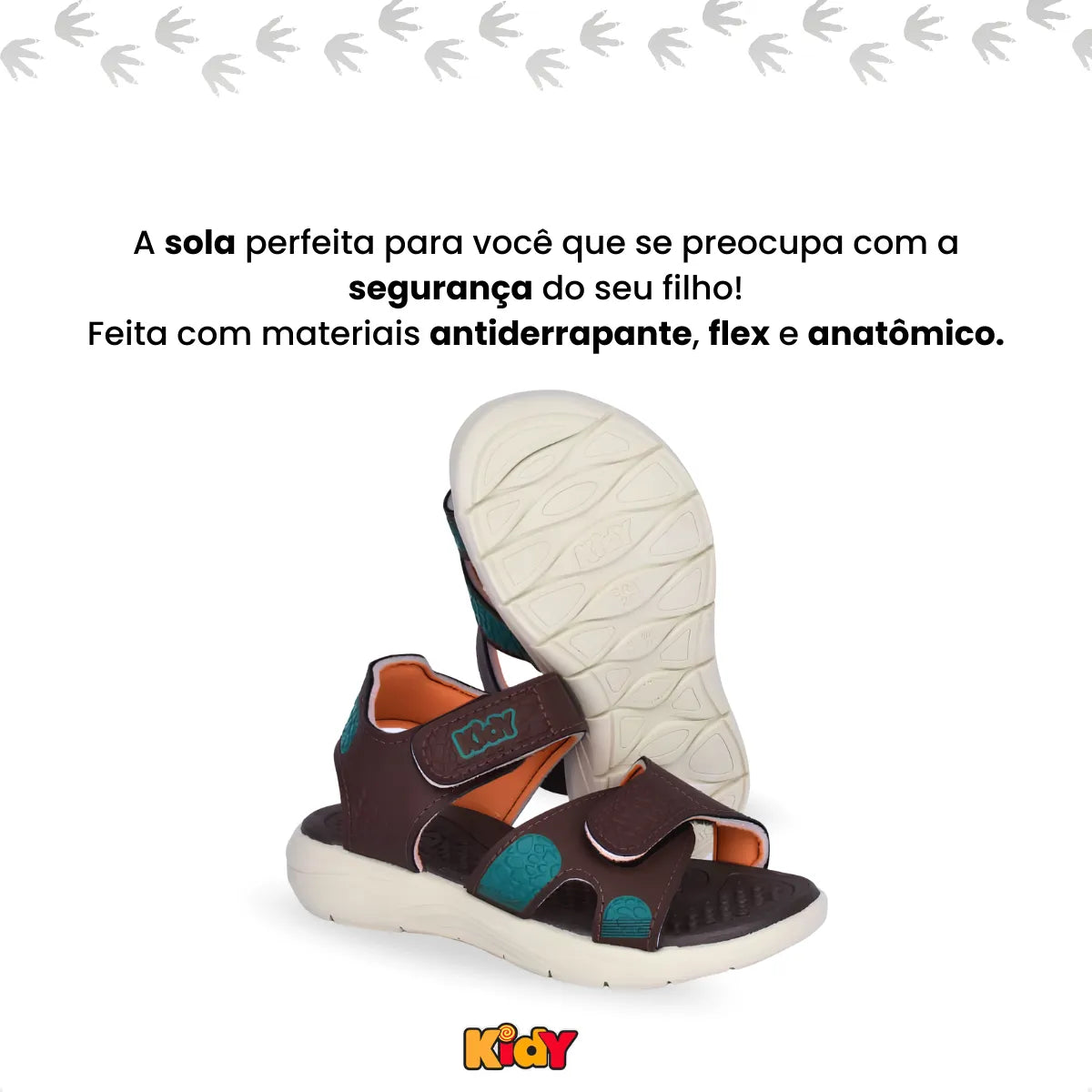 Sandália Kidy Fly Baby Marrom com Dinossauro