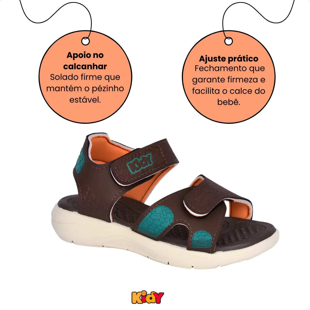 Sandália Kidy Fly Baby Marrom com Dinossauro