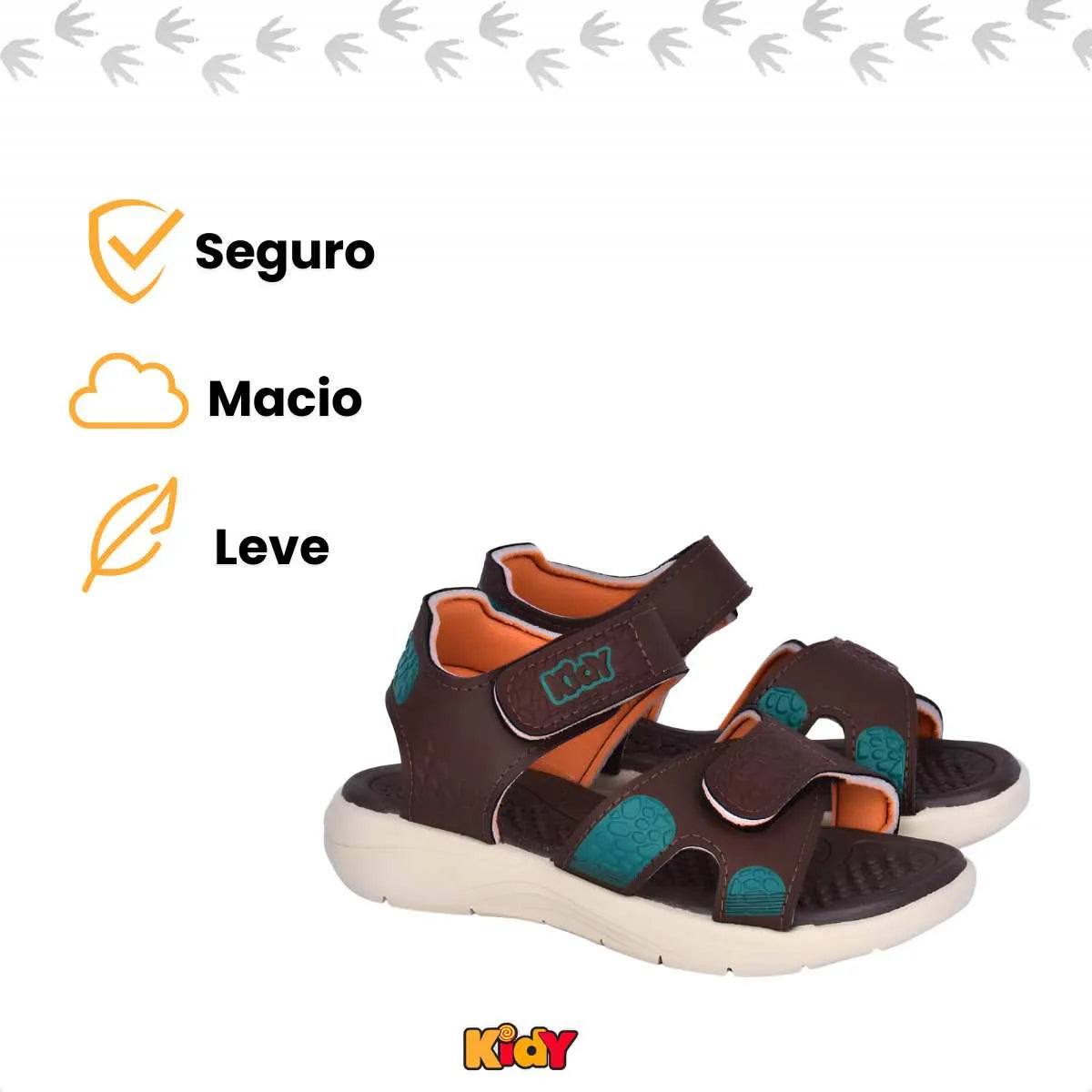 Sandália Kidy Fly Baby Marrom com Dinossauro