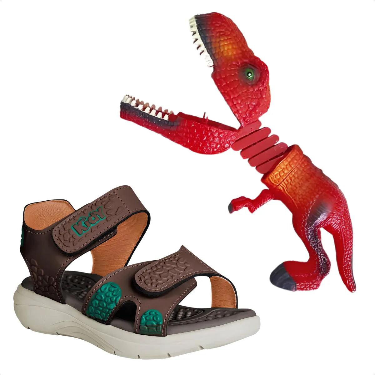 Sandália Kidy Fly Baby Marrom com Dinossauro