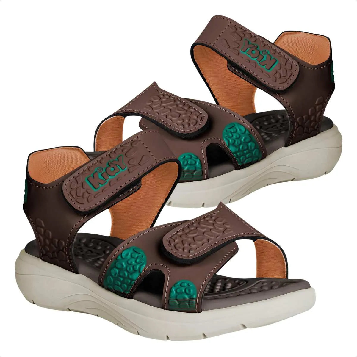 Sandália Kidy Fly Baby Marrom com Dinossauro