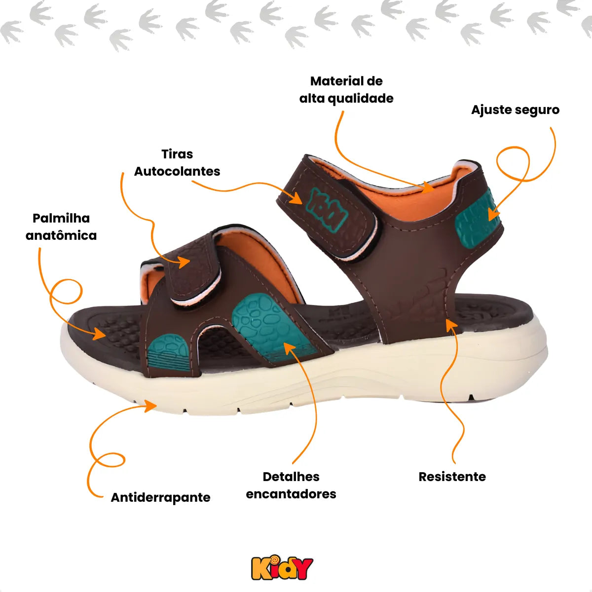 Sandália Kidy Fly Baby Marrom com Dinossauro